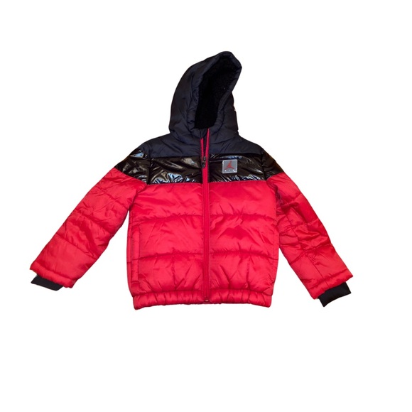 Youth Air Jordan Black and Red Puffer Jacket